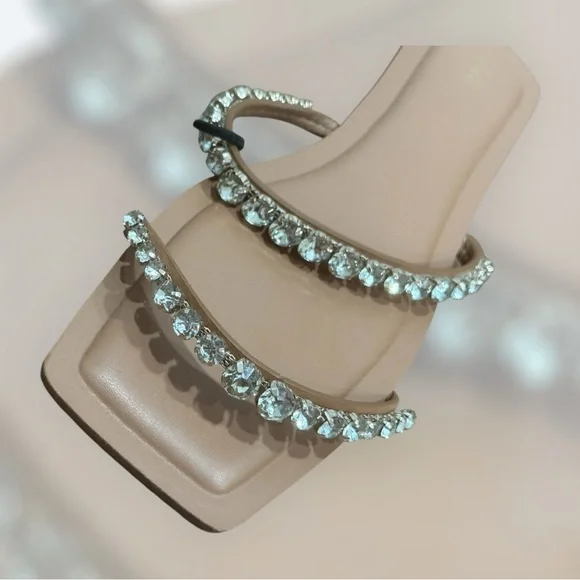 Elegant Zara Nude Flats with Rhinestone Straps - Picture 1 of 4